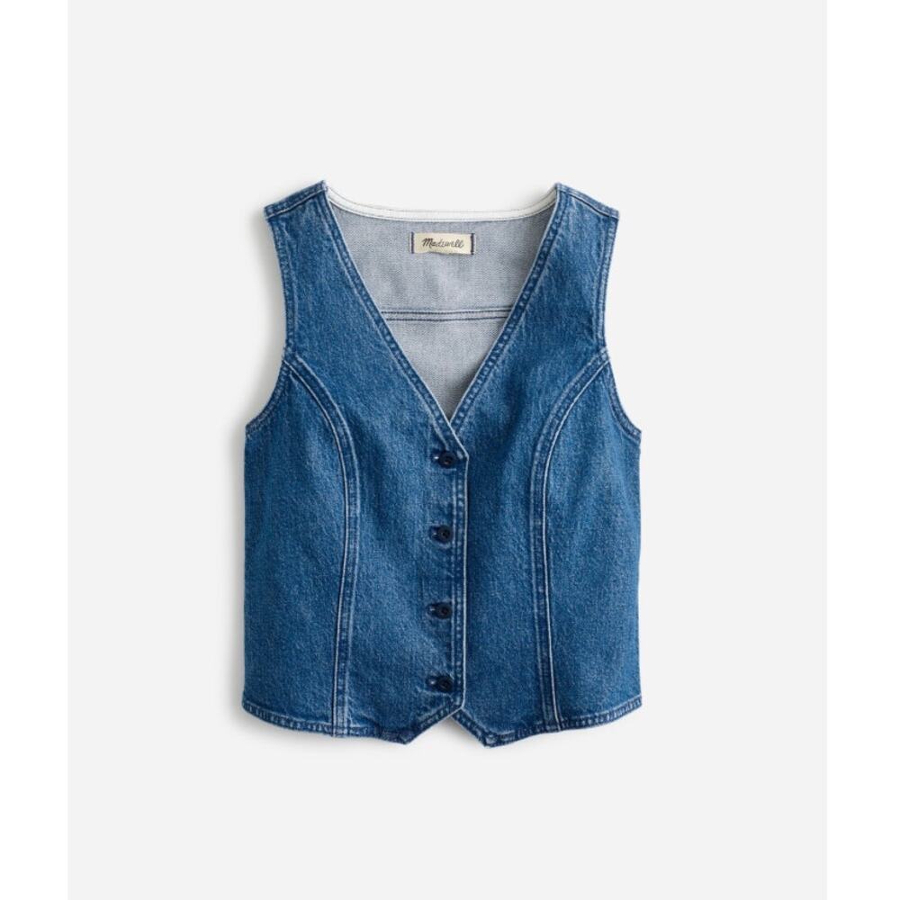 Denim Button-Front Vest - Blue